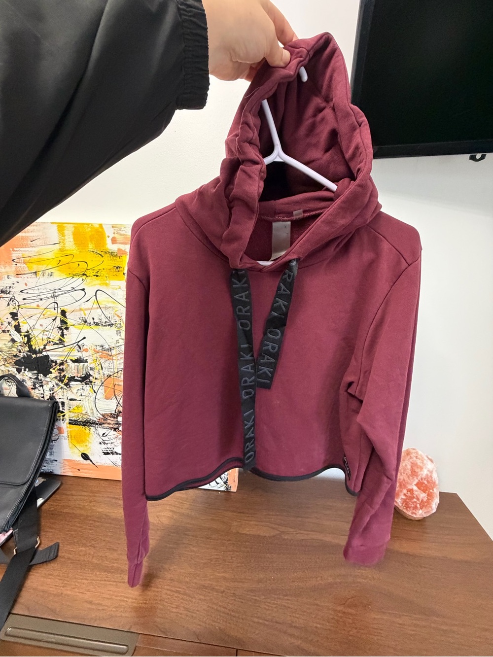 Oraki Women's Burgundy Cropped Hooded Sweatshirt